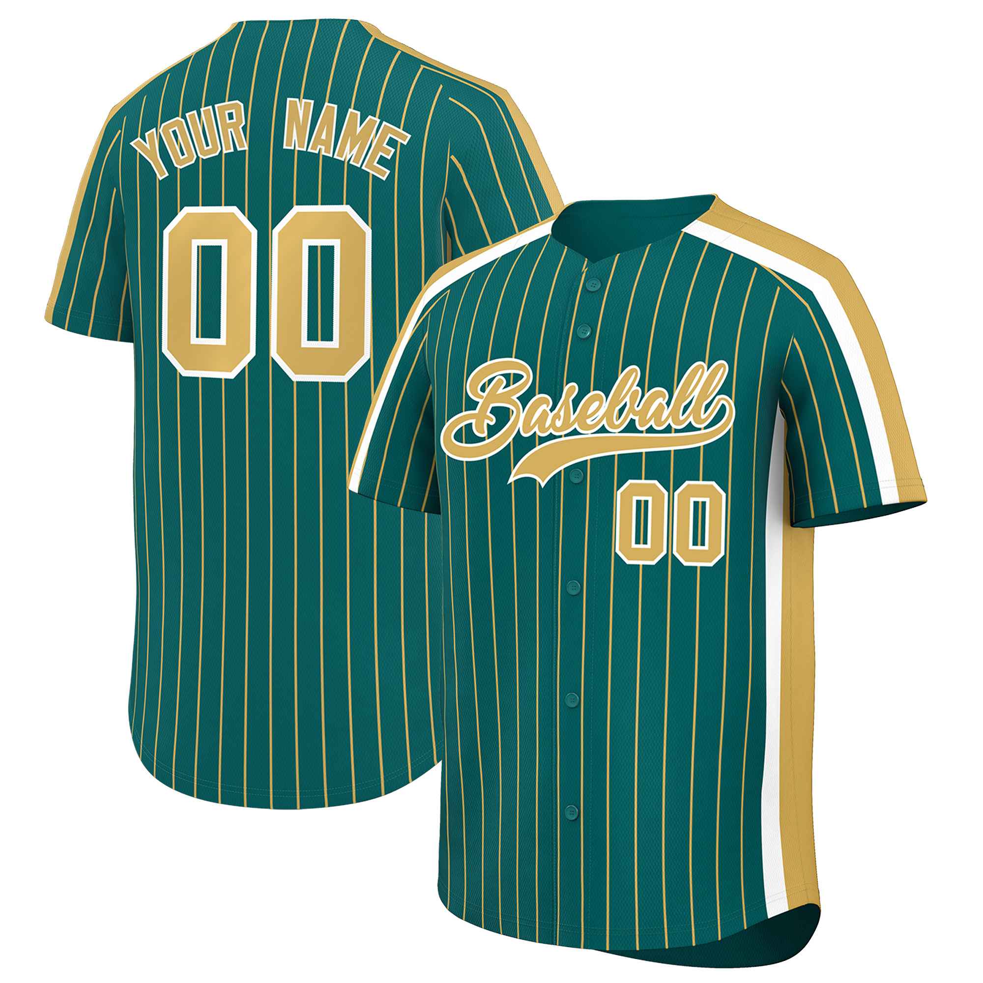 Custom Aqua Khaki Pinstripe Personalized Side Two-tone Authentic Baseball Jersey