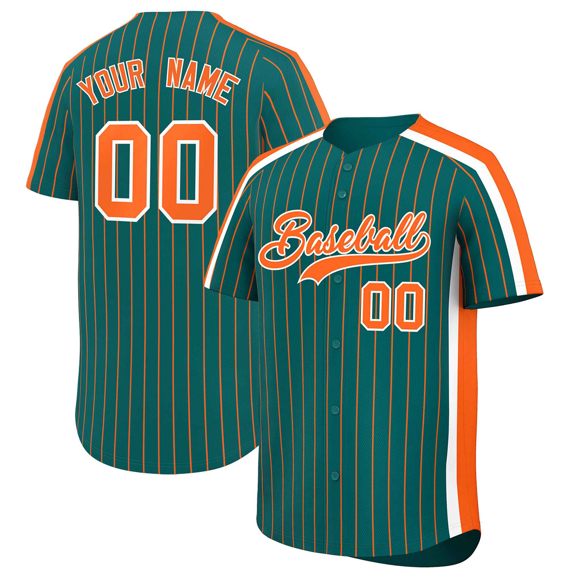 Custom Aqua Orange Pinstripe Personalized Side Two-tone Authentic Baseball Jersey