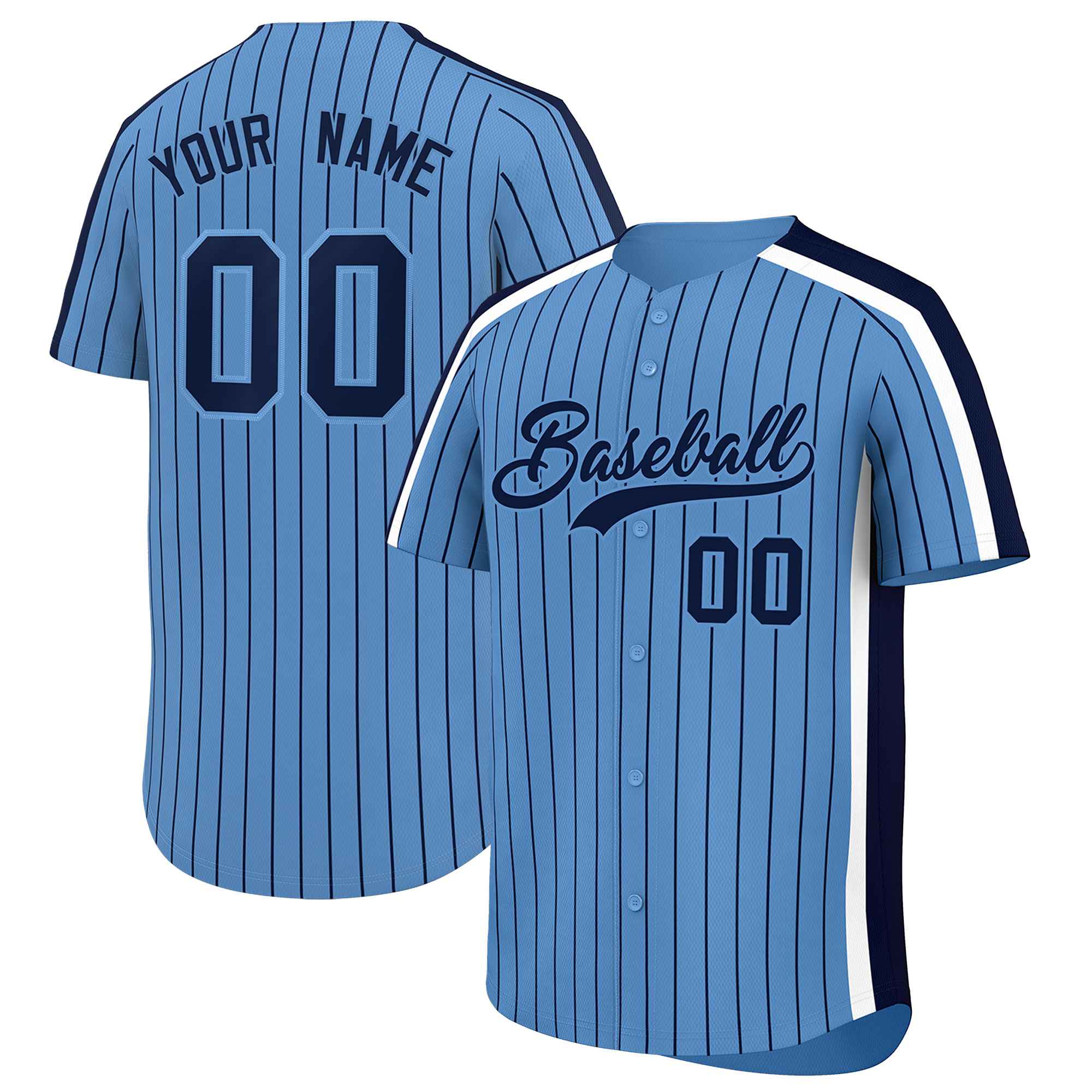 Custom Light Blue Navy Pinstripe Personalized Side Two-tone Authentic Baseball Jersey