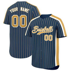 Custom Midnight Blue Old Gold Pinstripe Personalized Side Two-tone Authentic Baseball Jersey