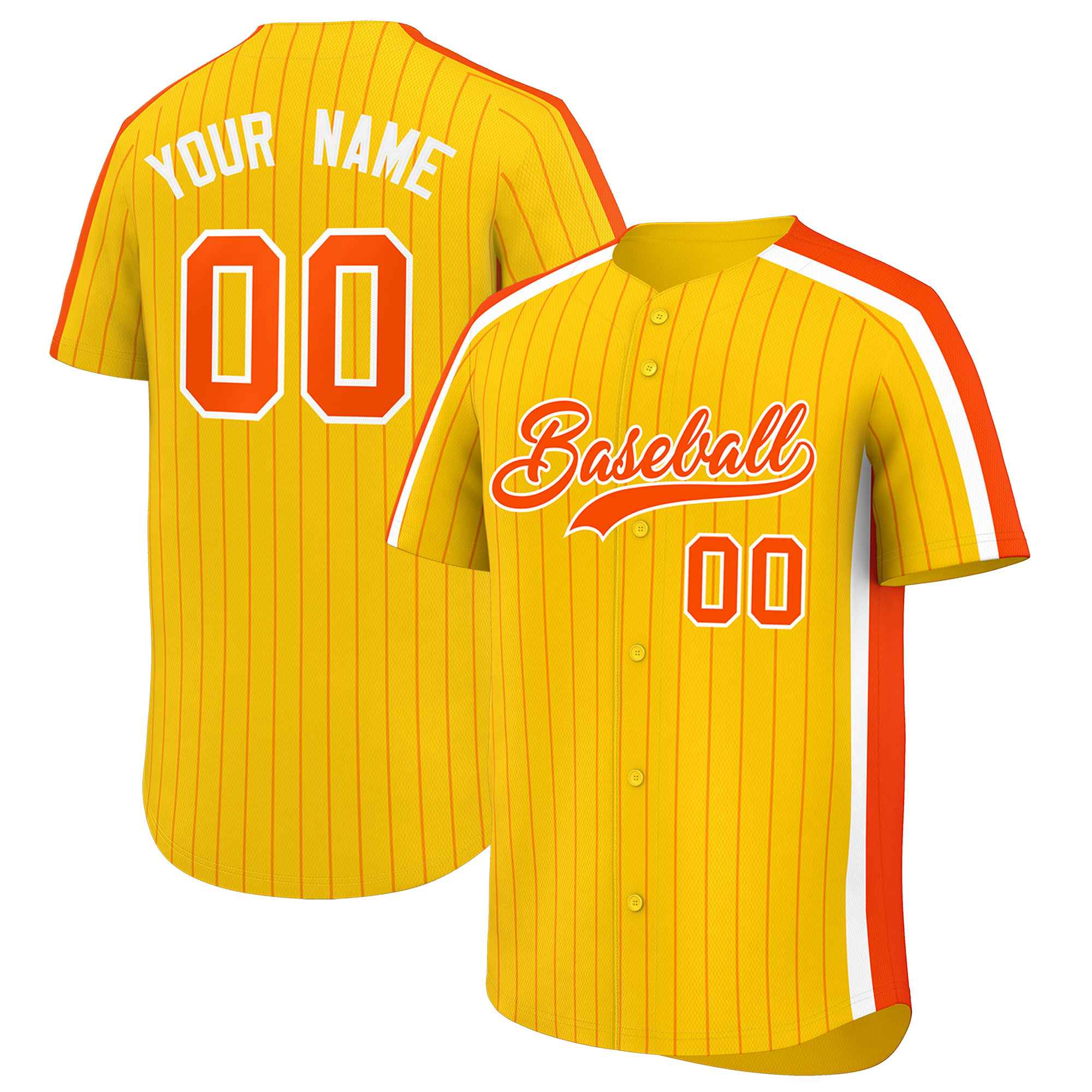 Custom Yellow Orange Pinstripe Personalized Side Two-tone Authentic Baseball Jersey