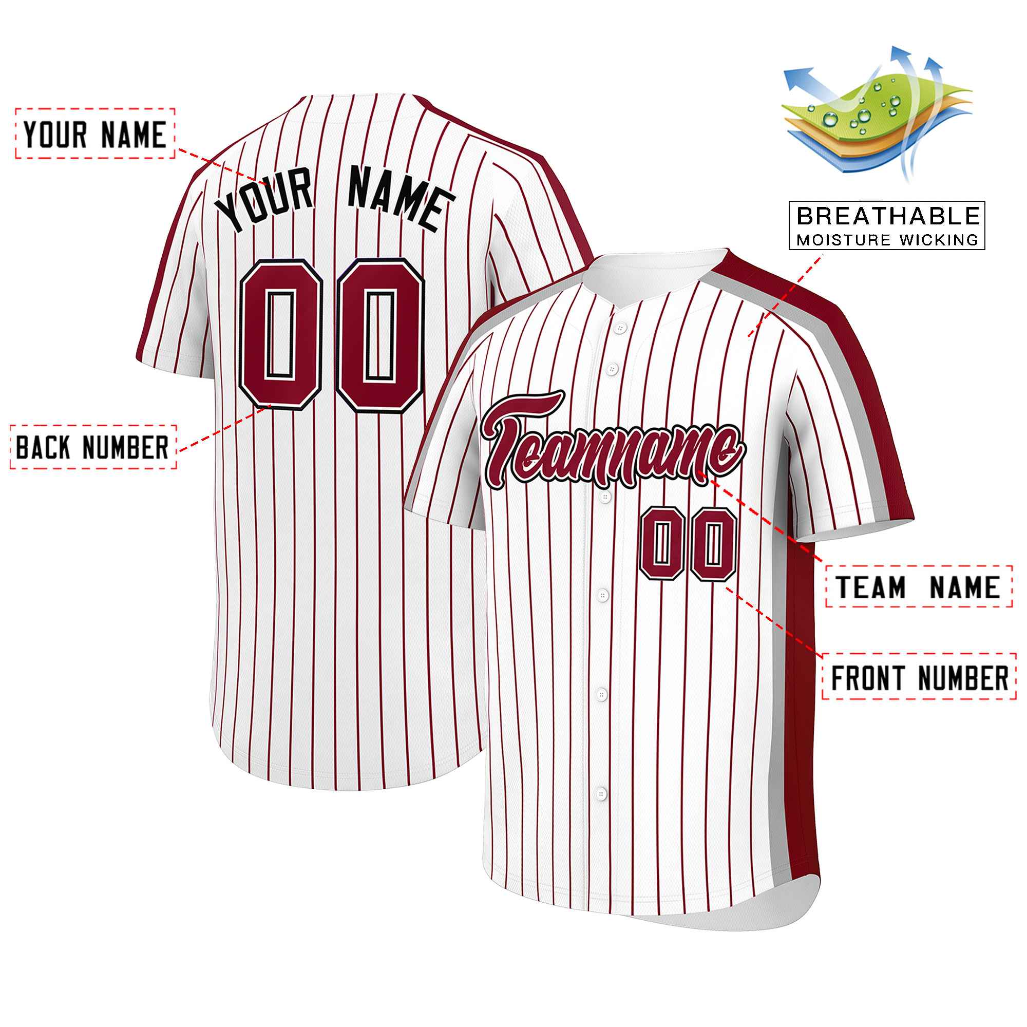 Custom White Crimson Pinstripe Personalized Side Two-tone Authentic Baseball Jersey