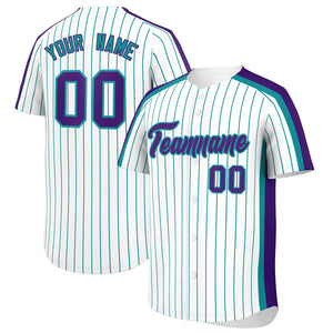 Custom White Sky Blue Pinstripe Personalized Side Two-tone Authentic Baseball Jersey