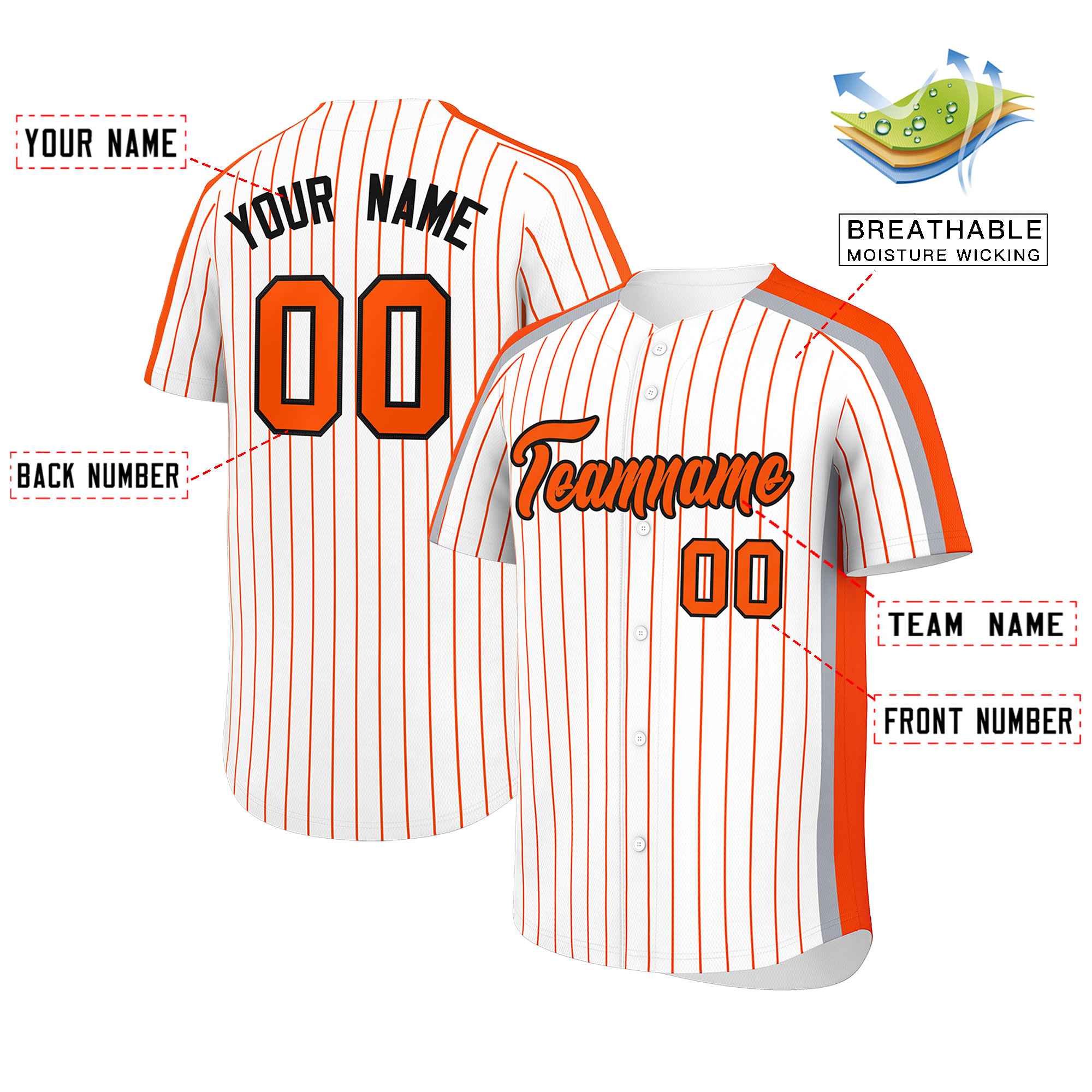 Custom White Orange Pinstripe Personalized Side Two-tone Authentic Baseball Jersey