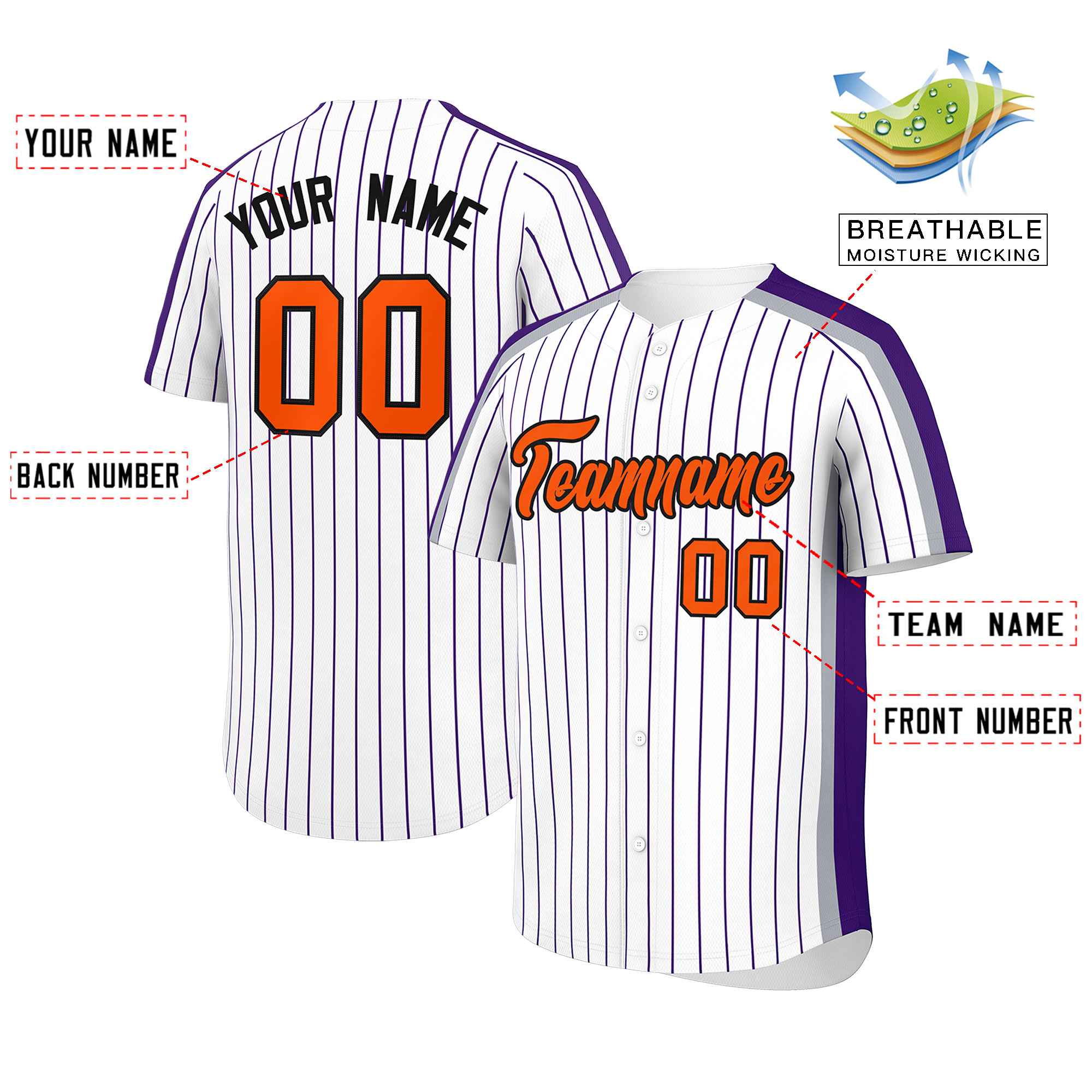 Custom White Purple Pinstripe Personalized Side Two-tone Authentic Baseball Jersey