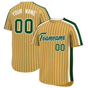 Custom Old Gold Green Pinstripe Personalized Side Two-tone Authentic Baseball Jersey