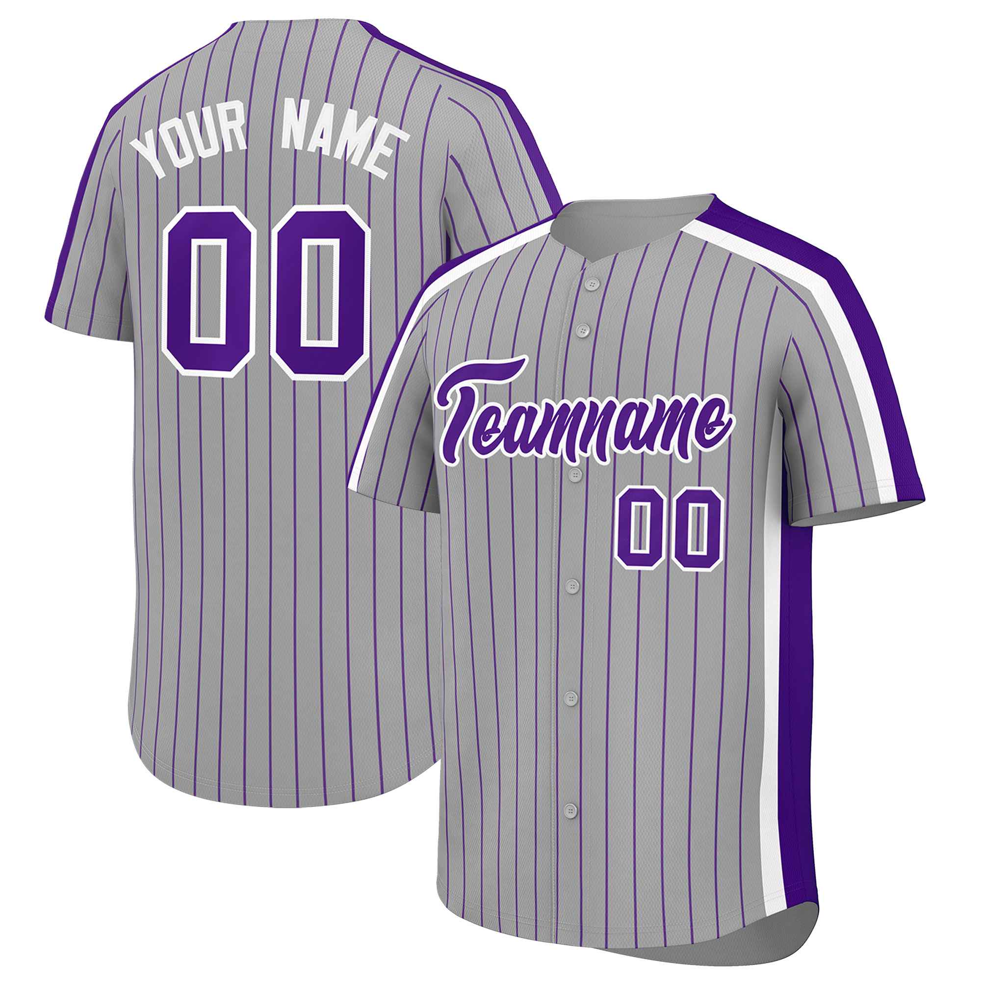 Custom Gray Purple Pinstripe Personalized Side Two-tone Authentic Baseball Jersey