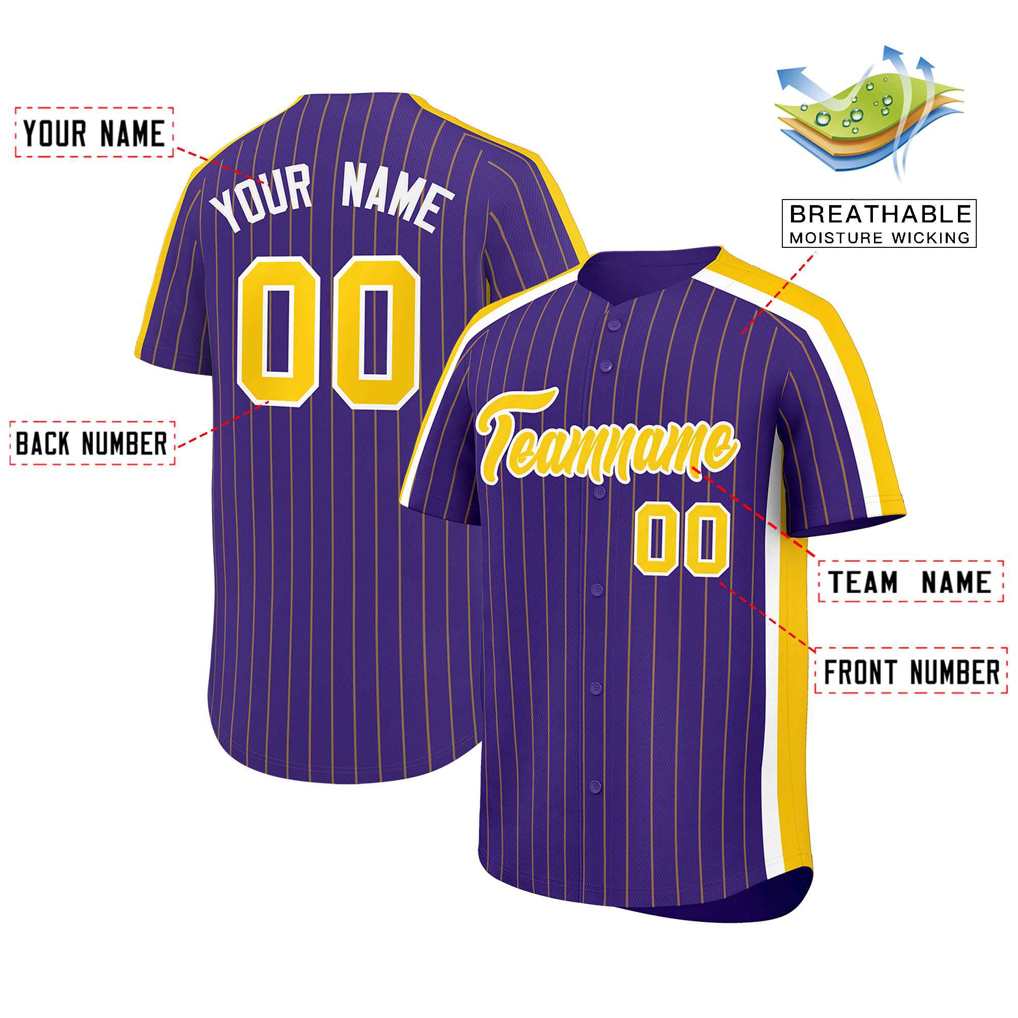 Custom Purple Gold Pinstripe Personalized Side Two-tone Authentic Baseball Jersey