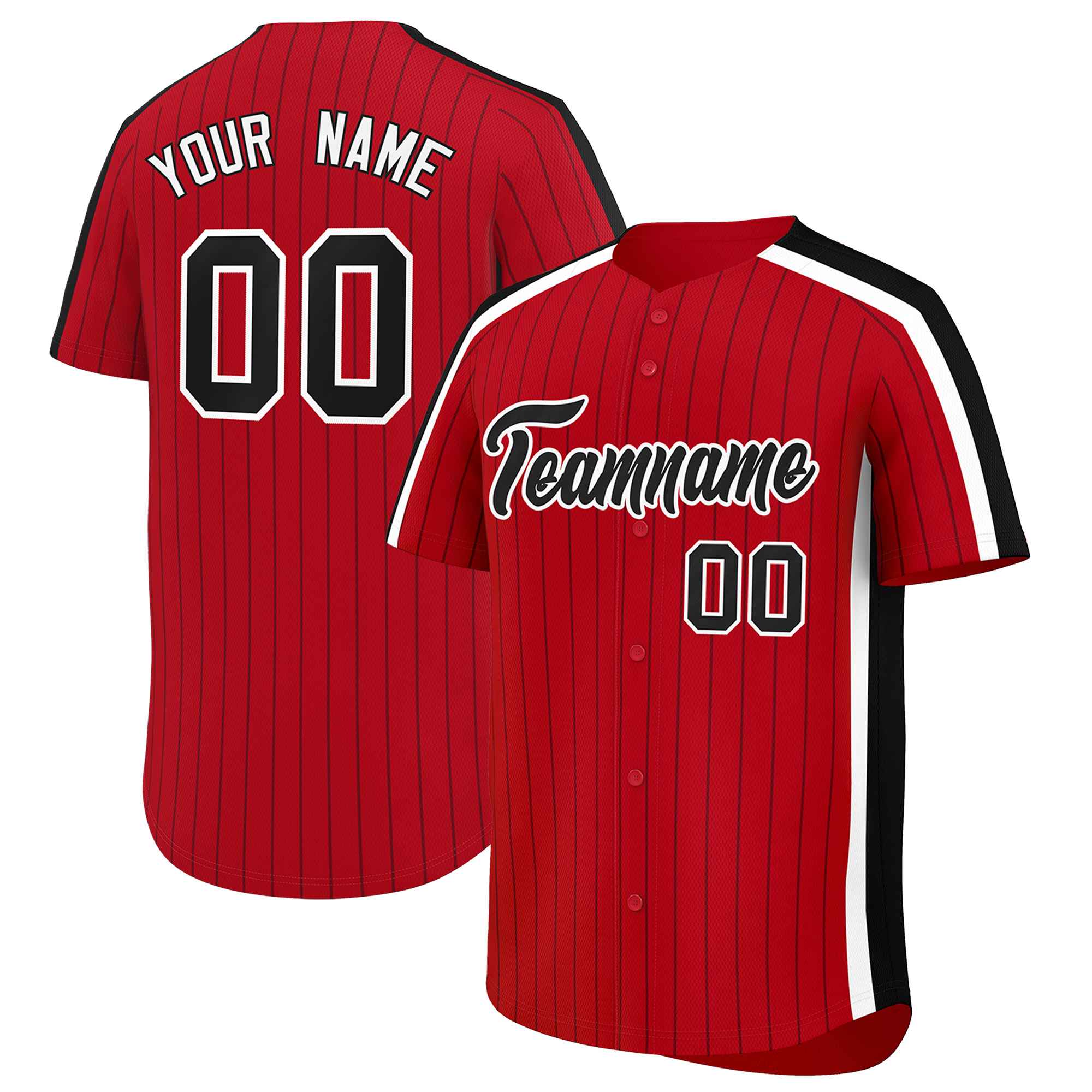 Custom Red Black Pinstripe Personalized Side Two-tone Authentic Baseball Jersey