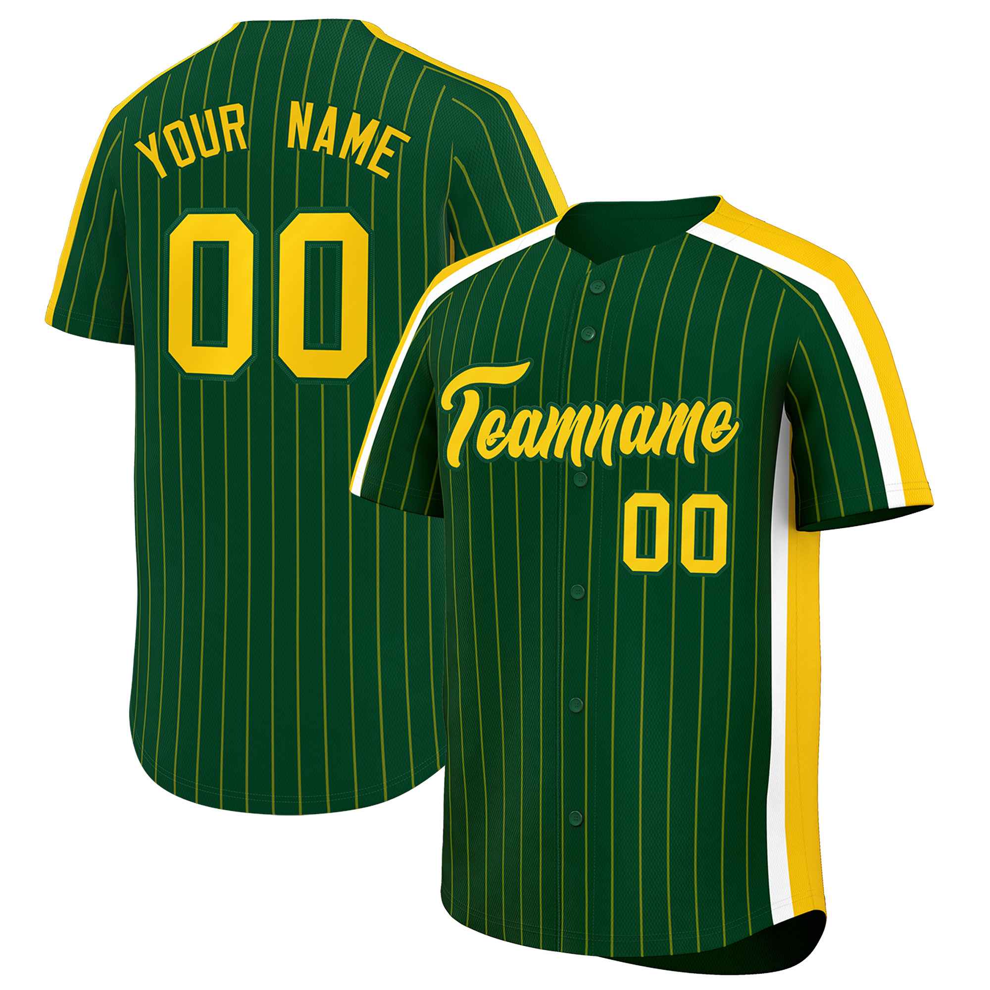 Custom Green Gold Pinstripe Personalized Side Two-tone Authentic Baseball Jersey