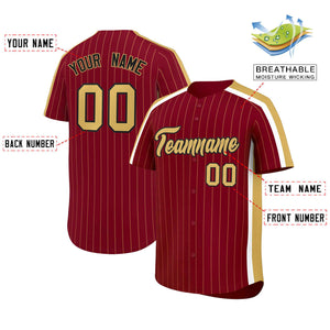 Custom Crimson Old Gold Pinstripe Personalized Side Two-tone Authentic Baseball Jersey