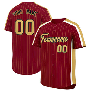 Custom Crimson Old Gold Pinstripe Personalized Side Two-tone Authentic Baseball Jersey