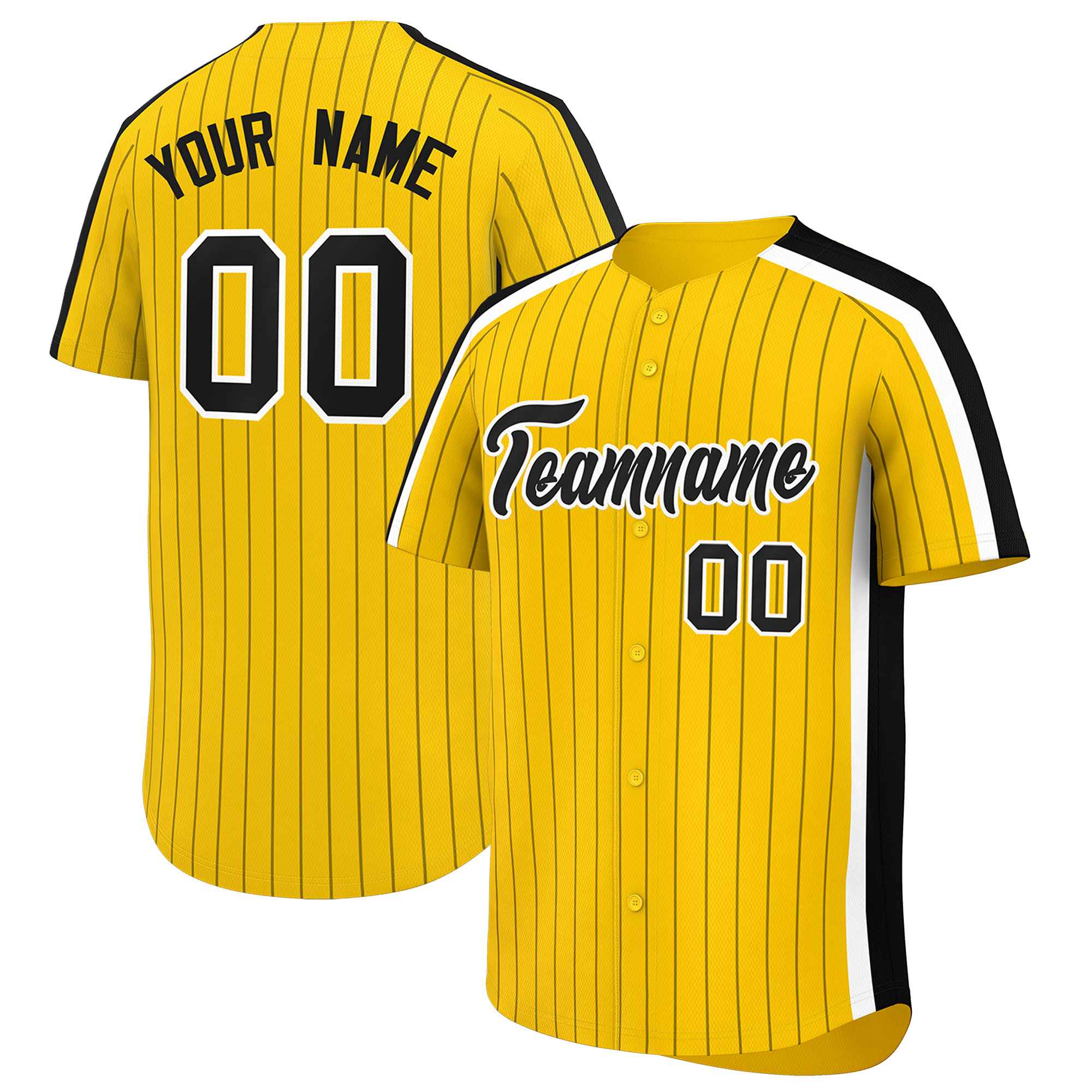 Custom Gold Black Pinstripe Personalized Side Two-tone Authentic Baseball Jersey