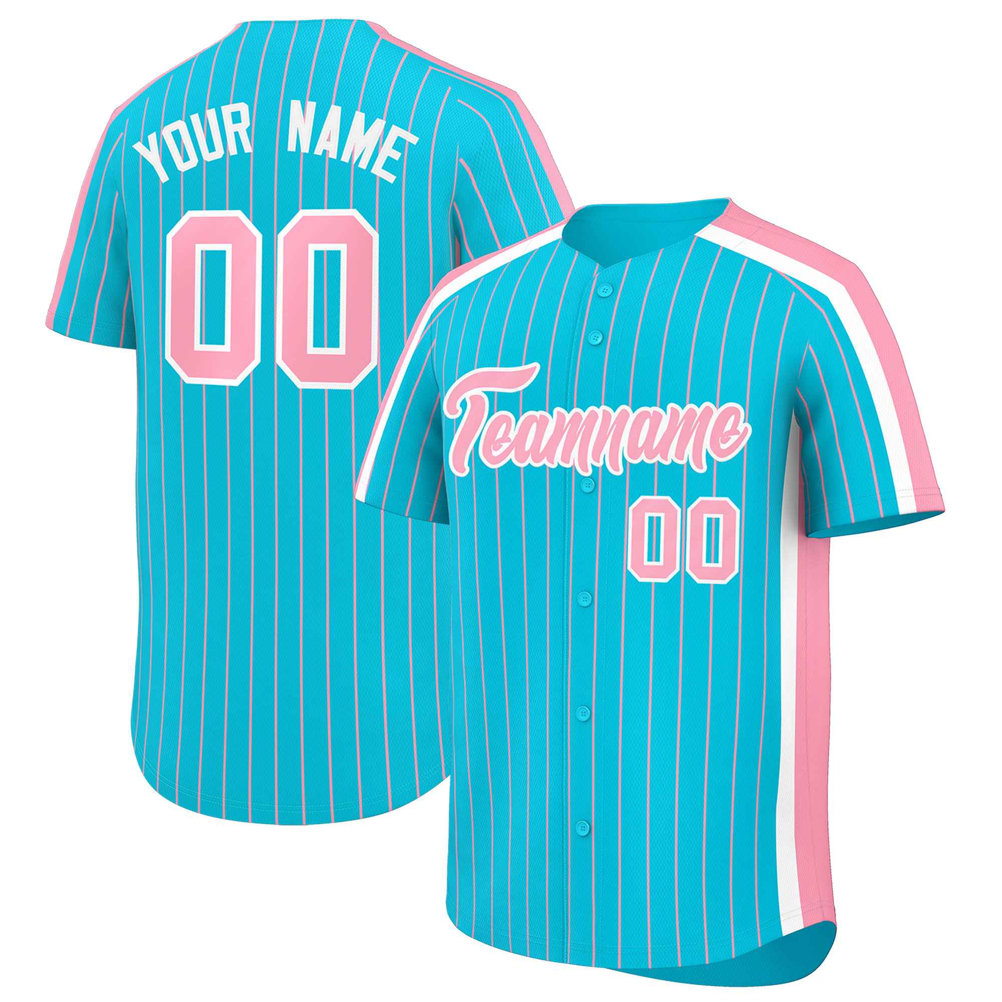 Custom Sky Blue Light Pink Pinstripe Personalized Side Two-tone Authentic Baseball Jersey