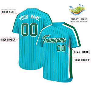 Custom Sky Blue Green Pinstripe Personalized Side Two-tone Authentic Baseball Jersey