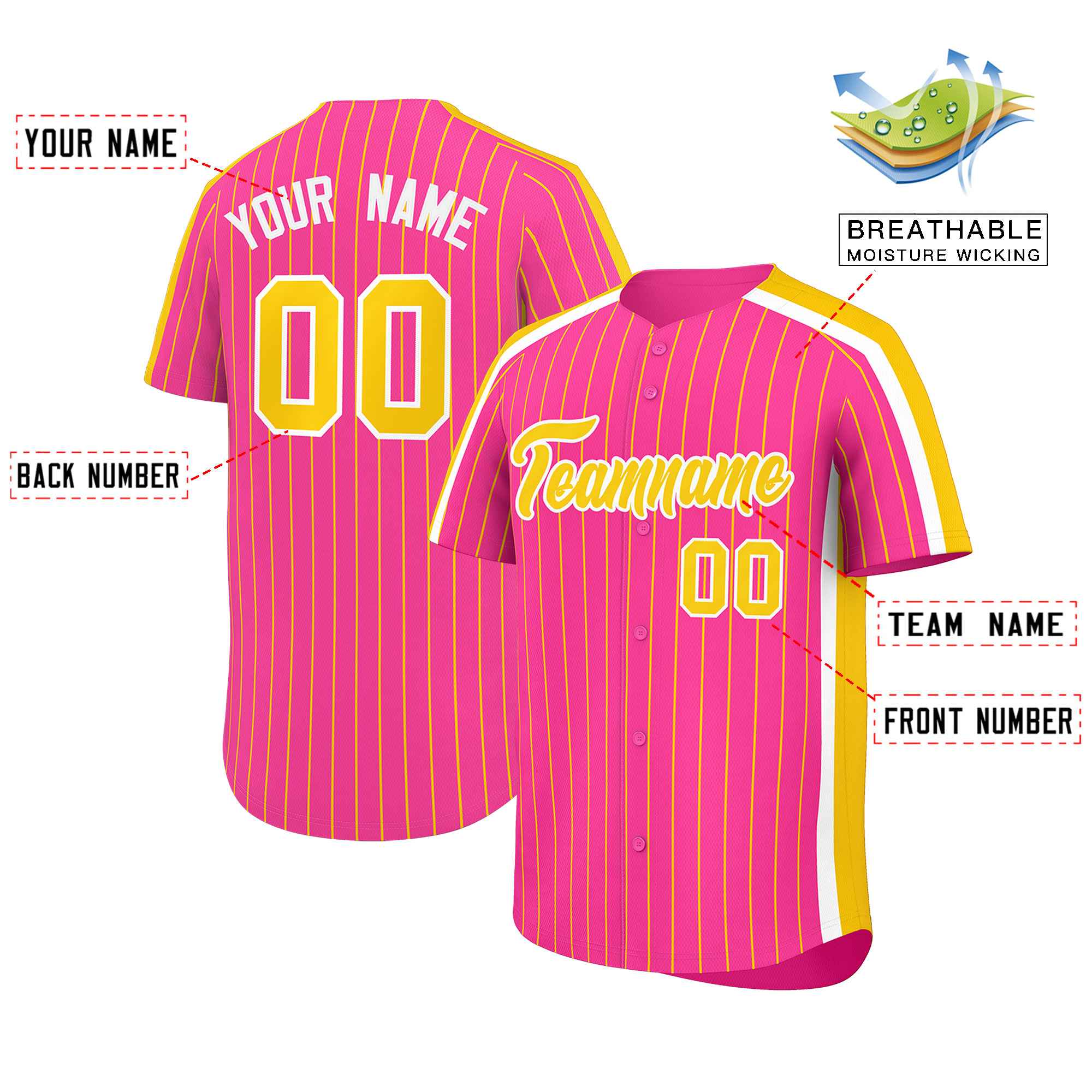 Custom Pink Gold Pinstripe Personalized Side Two-tone Authentic Baseball Jersey