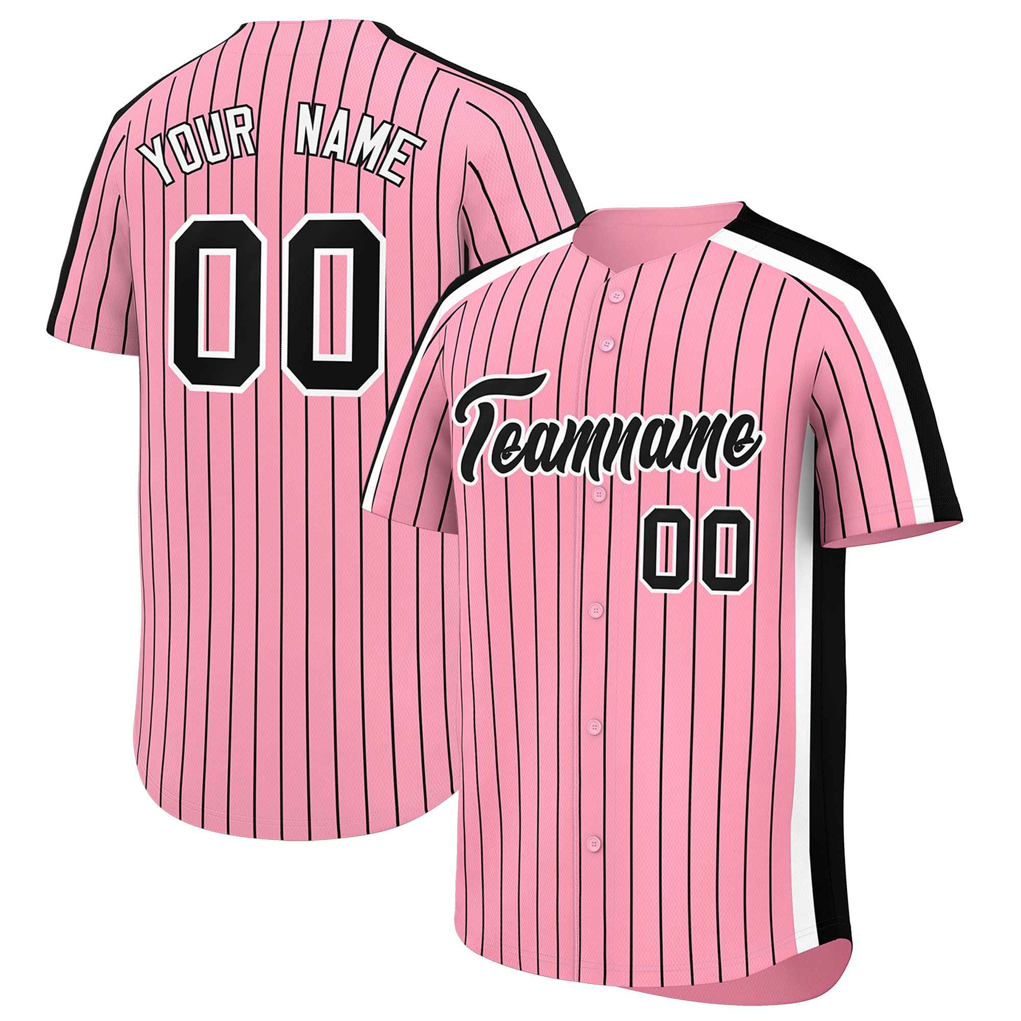 Custom Light Pink Black Pinstripe Personalized Side Two-tone Authentic Baseball Jersey