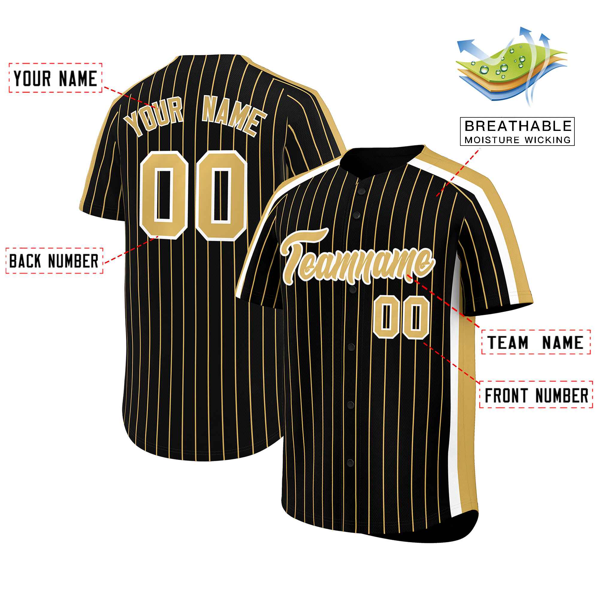 Custom Black Khaki Pinstripe Personalized Side Two-tone Authentic Baseball Jersey