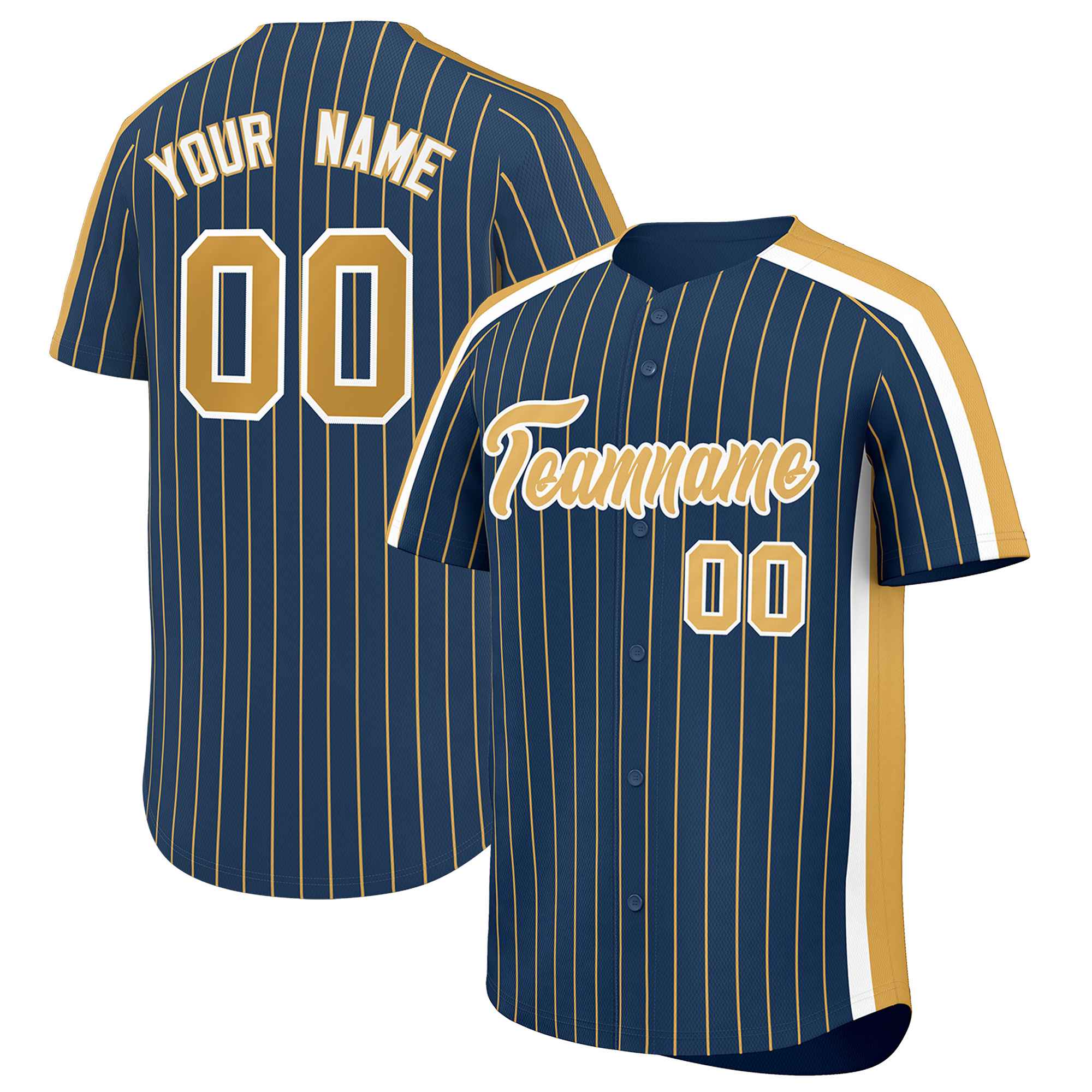 Custom Midnight Blue Old Gold Pinstripe Personalized Side Two-tone Authentic Baseball Jersey