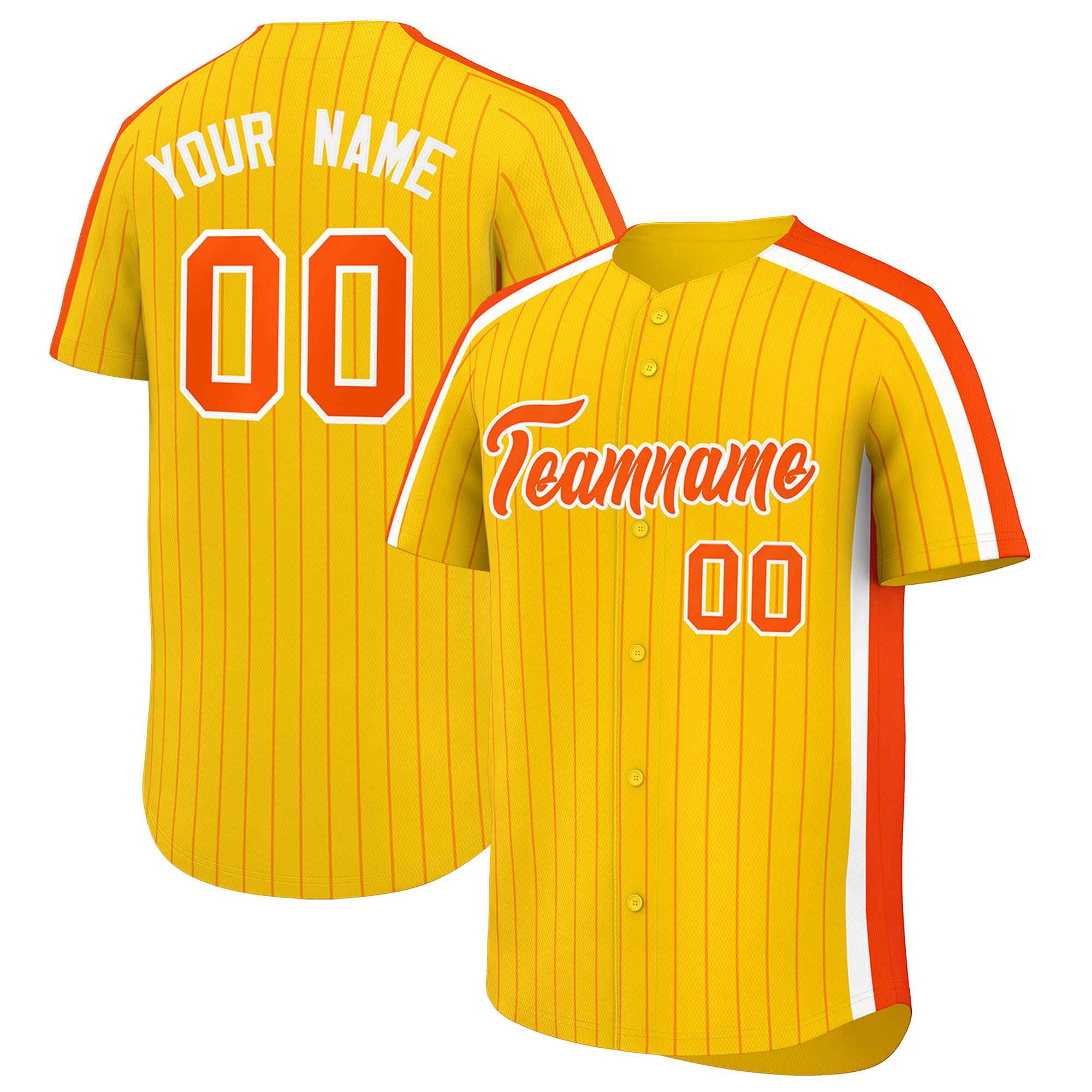 Custom Yellow Orange Pinstripe Personalized Side Two-tone Authentic Baseball Jersey