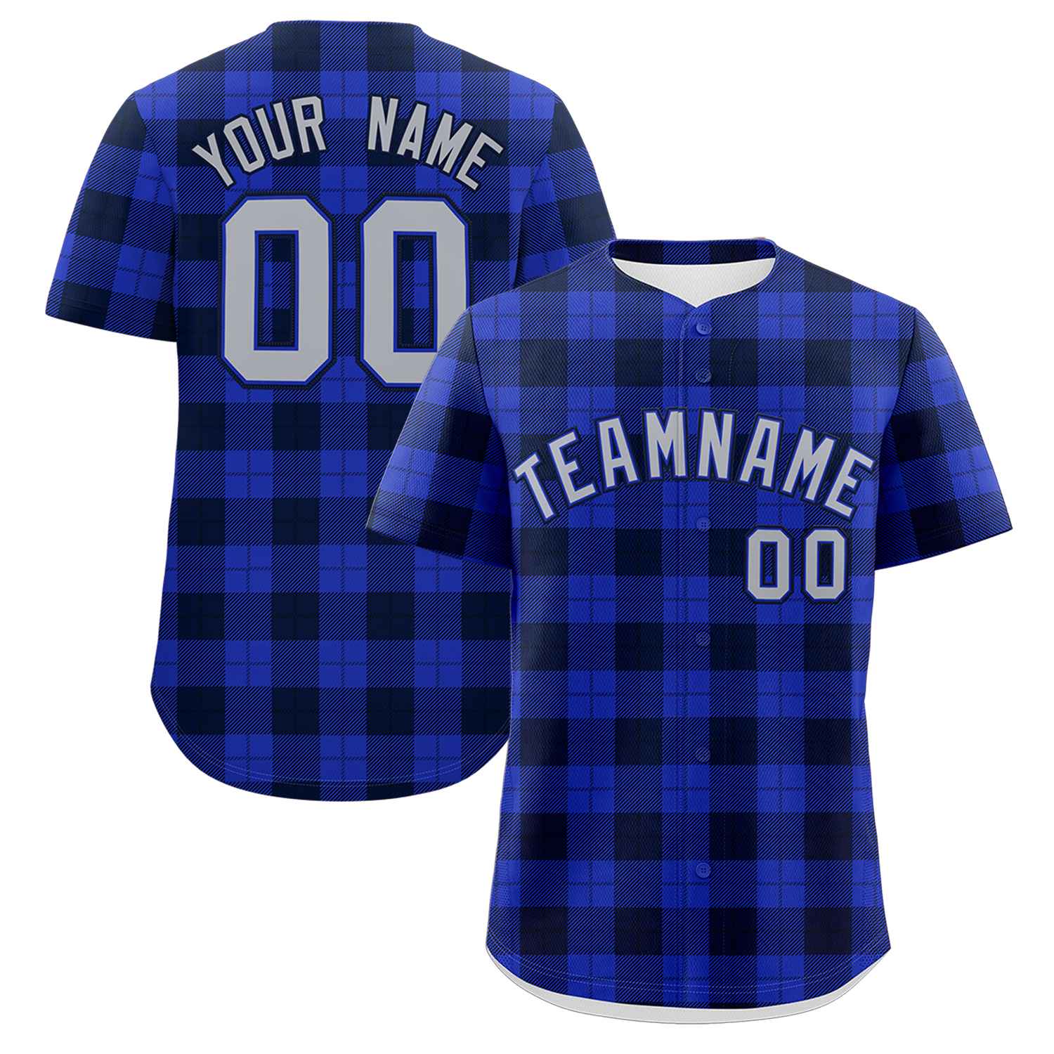 Custom Royal Navy Personalized Plaid Design Authentic Baseball Jersey