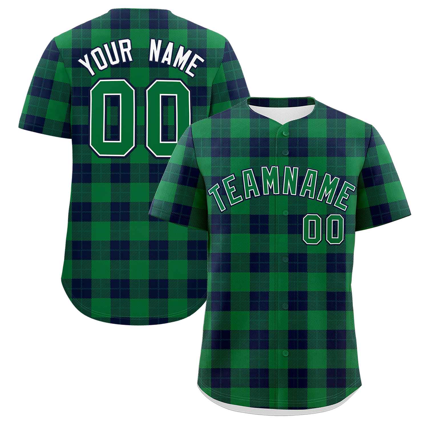 Custom Green Navy Personalized Plaid Design Authentic Baseball Jersey