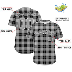 Custom Gray Black Personalized Plaid Design Authentic Baseball Jersey