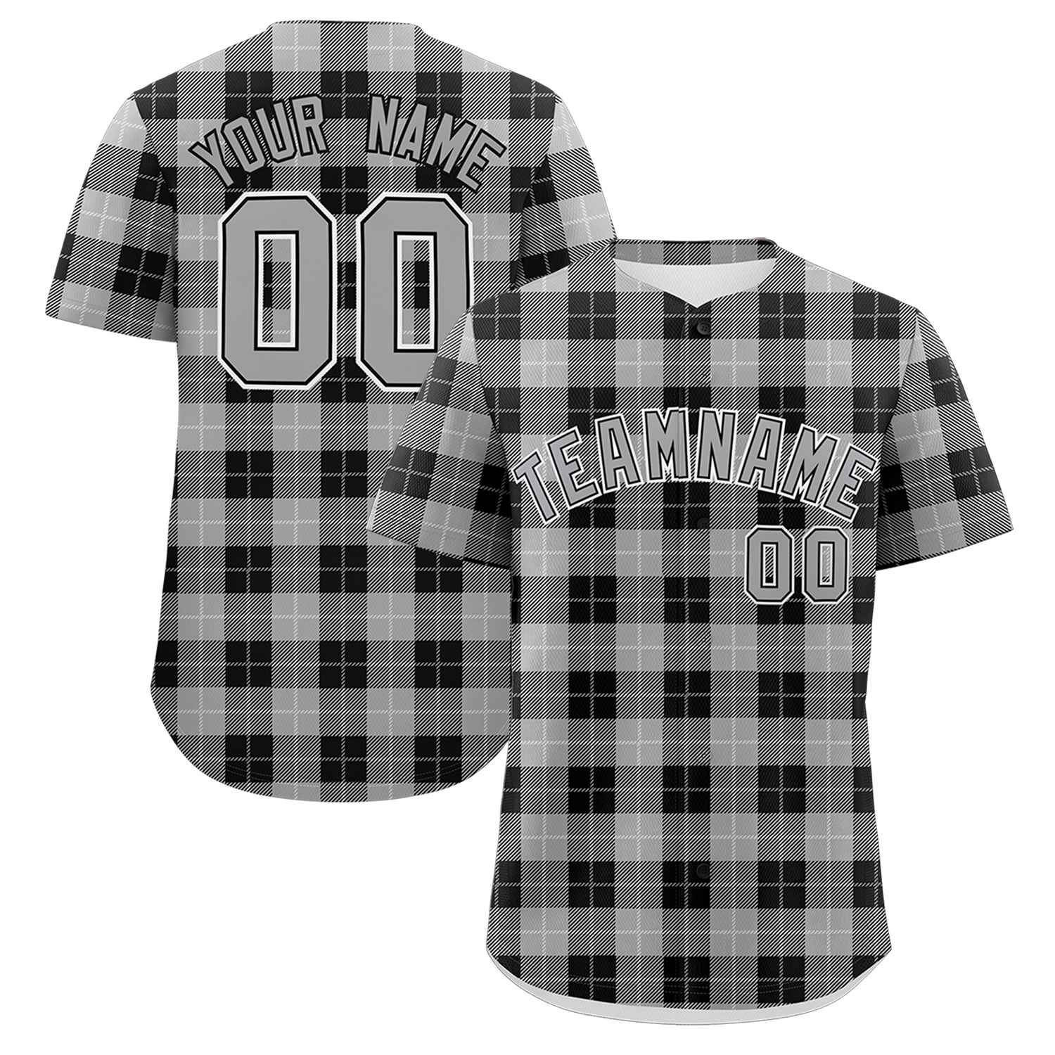 Custom Gray Black Personalized Plaid Design Authentic Baseball Jersey