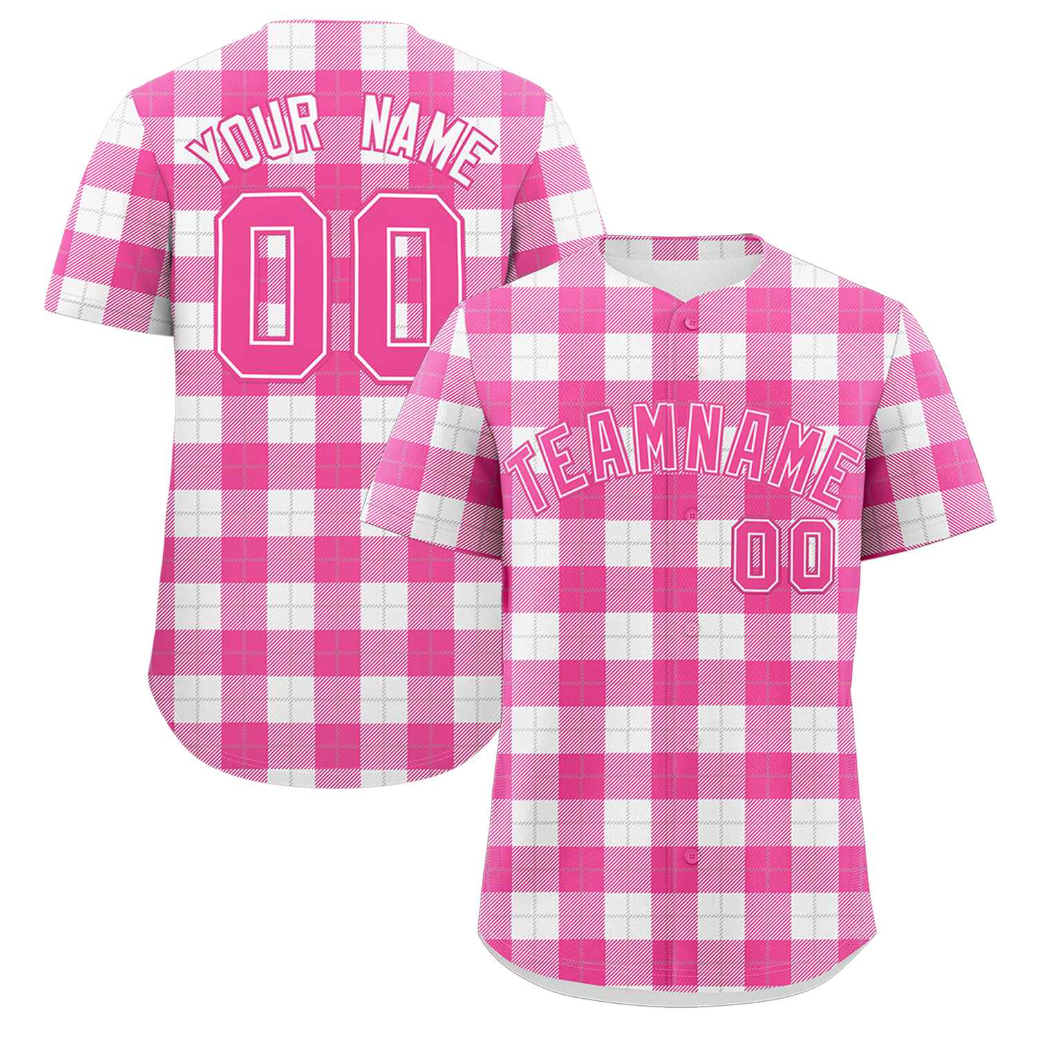 Custom Pink White Personalized Plaid Design Authentic Baseball Jersey