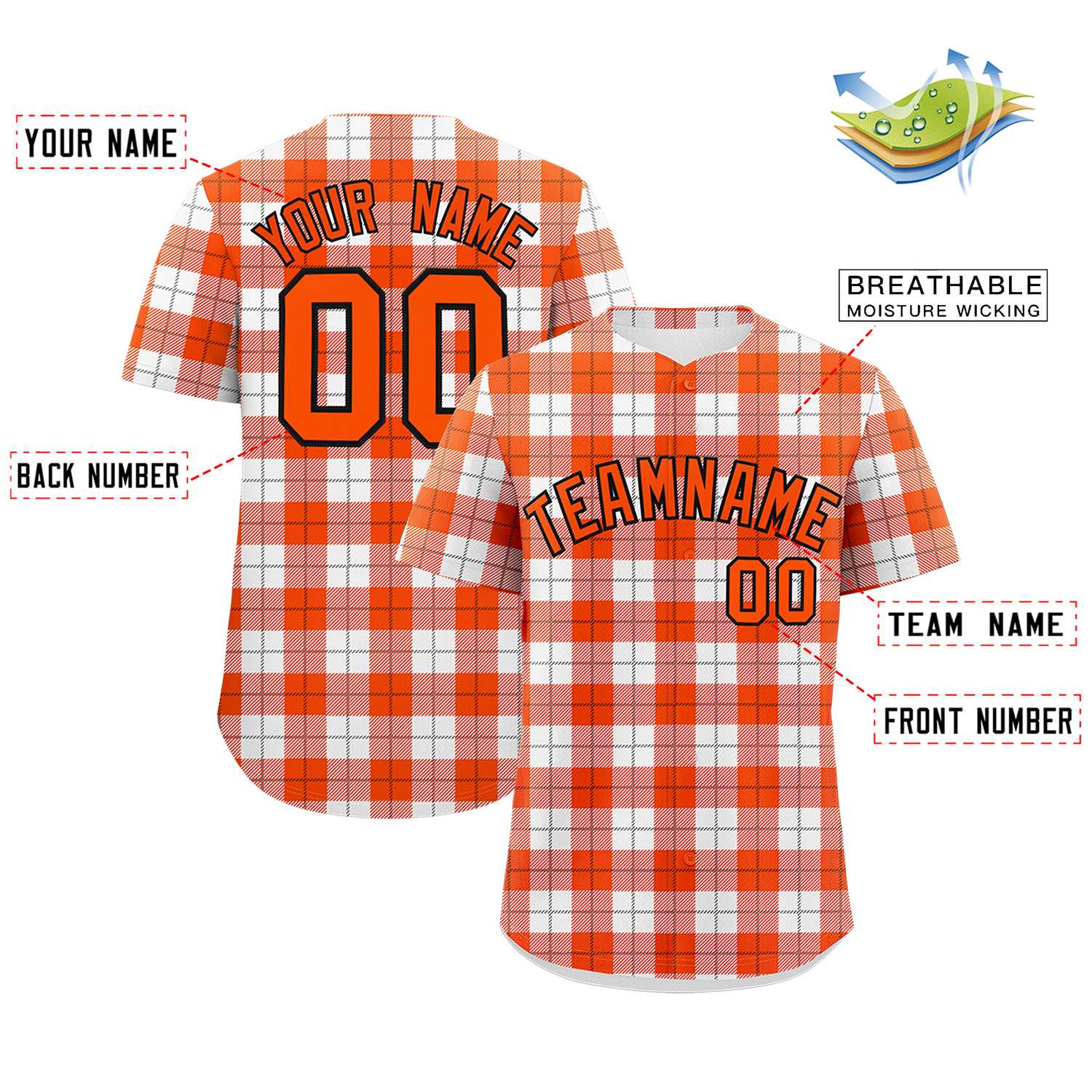 Custom Orange White Personalized Plaid Design Authentic Baseball Jersey