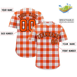 Custom Orange White Personalized Plaid Design Authentic Baseball Jersey