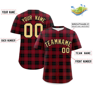 Custom Red Black Personalized Plaid Design Authentic Baseball Jersey