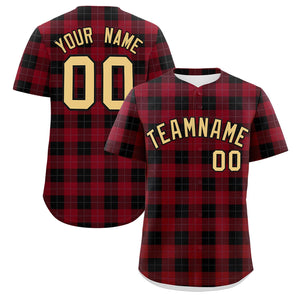 Custom Red Black Personalized Plaid Design Authentic Baseball Jersey