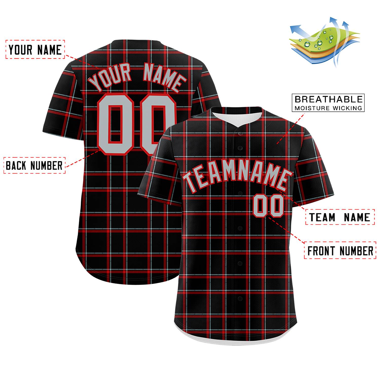 Custom Black Personalized Plaid Design Authentic Baseball Jersey