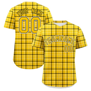 Custom Yellow Personalized Plaid Design Authentic Baseball Jersey