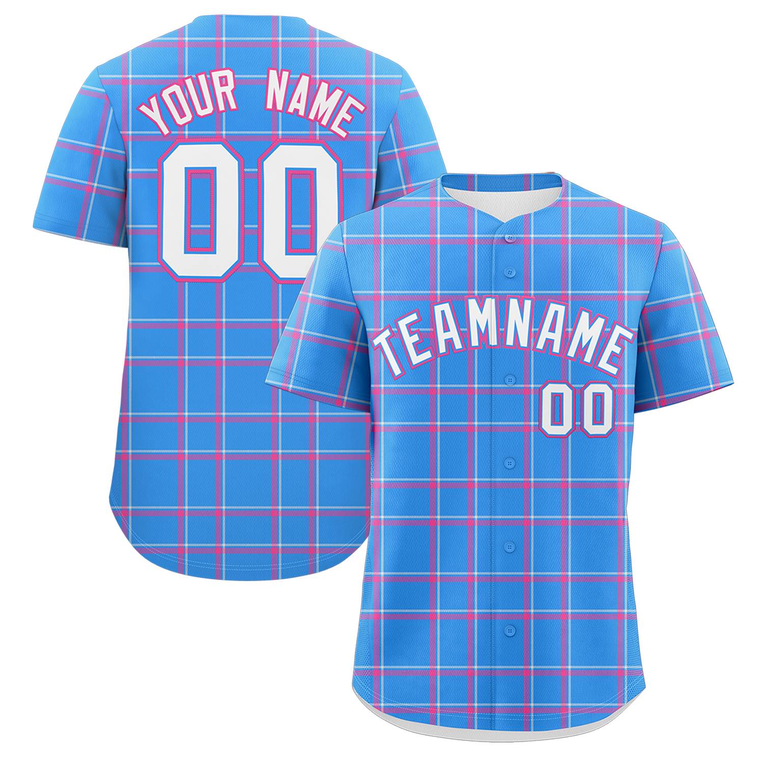 Custom Powder Blue Personalized Plaid Design Authentic Baseball Jersey