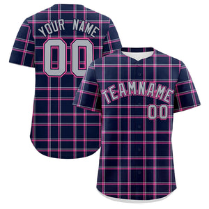 Custom Navy Personalized Plaid Design Authentic Baseball Jersey