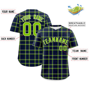 Custom Navy Personalized Plaid Design Authentic Baseball Jersey