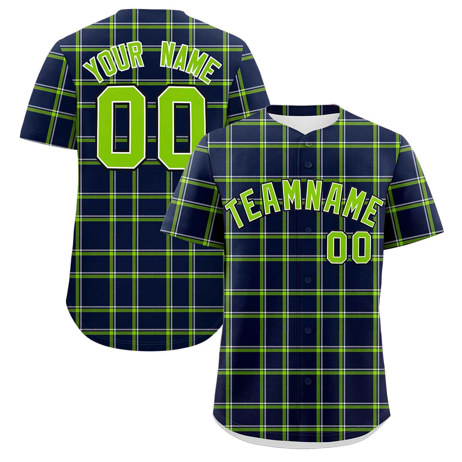 Custom Navy Personalized Plaid Design Authentic Baseball Jersey