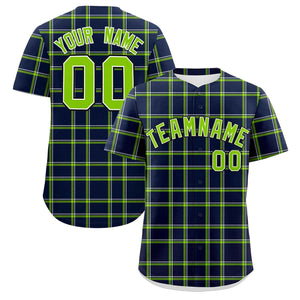 Custom Navy Personalized Plaid Design Authentic Baseball Jersey