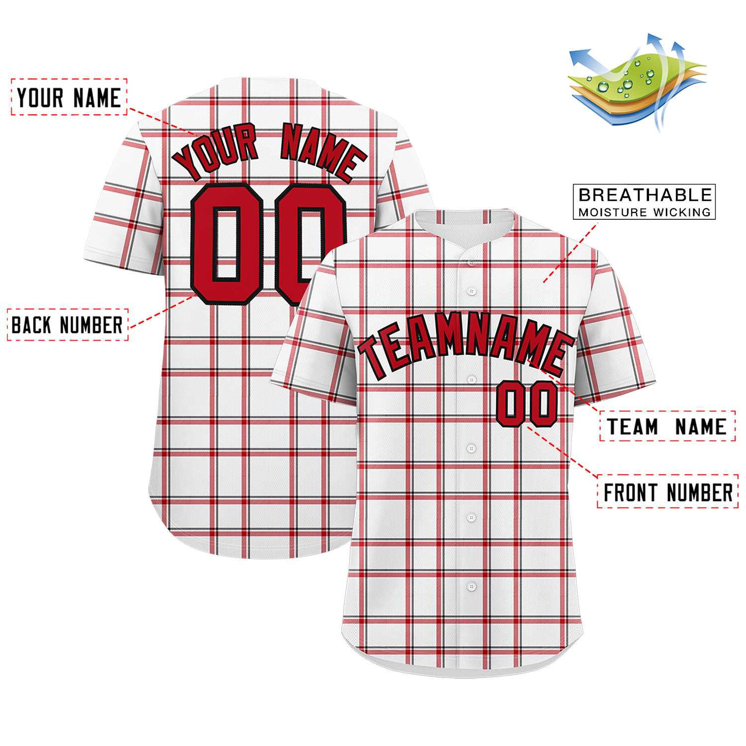 Custom White Personalized Plaid Design Authentic Baseball Jersey