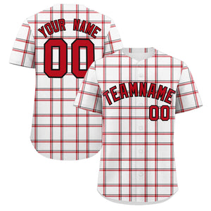 Custom White Personalized Plaid Design Authentic Baseball Jersey