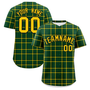 Custom Green Personalized Plaid Design Authentic Baseball Jersey