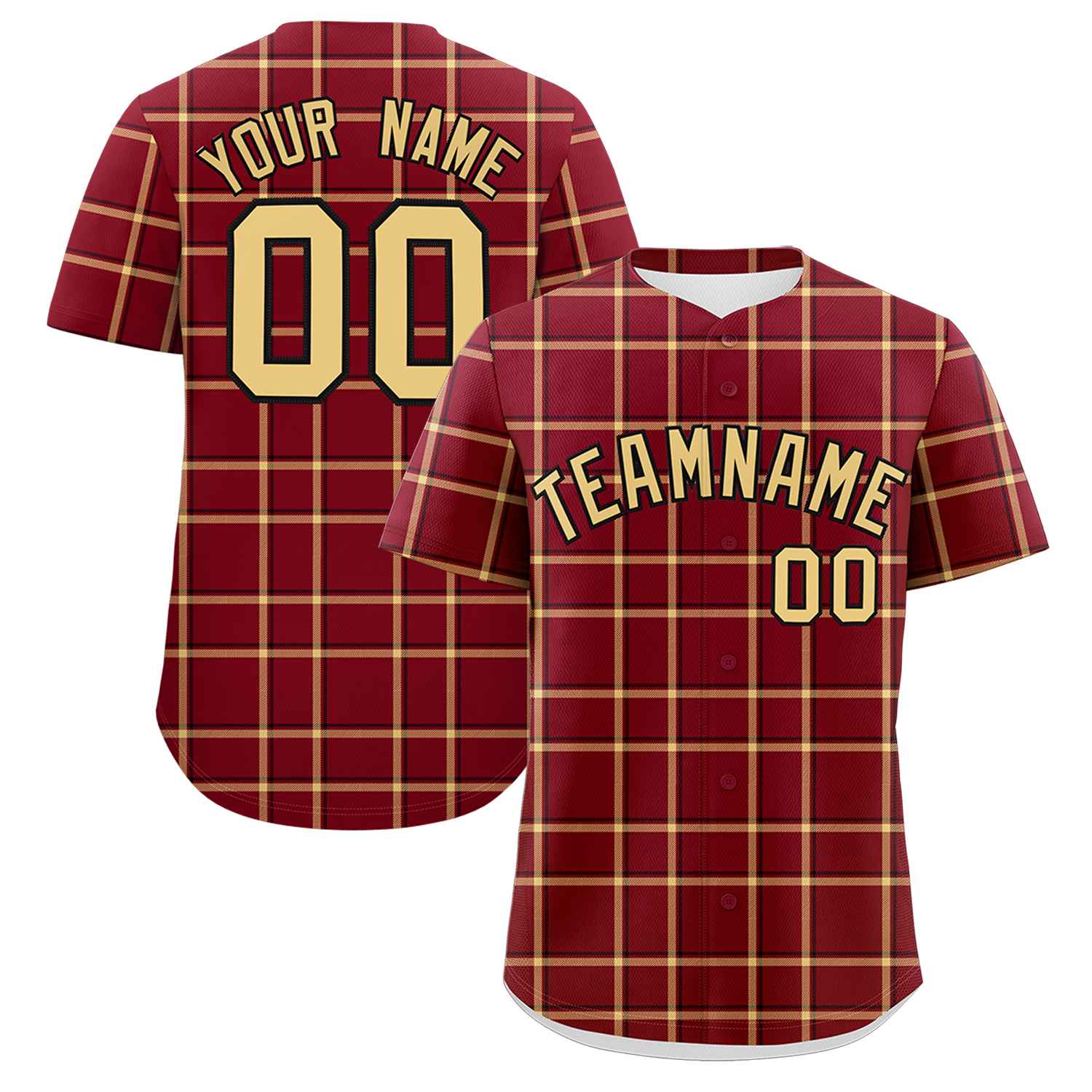 Custom Crimson Personalized Plaid Design Authentic Baseball Jersey