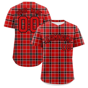 Custom Red Personalized Plaid Design Authentic Baseball Jersey