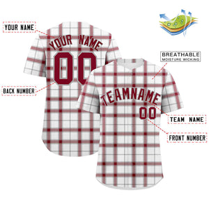 Custom White Personalized Plaid Design Authentic Baseball Jersey