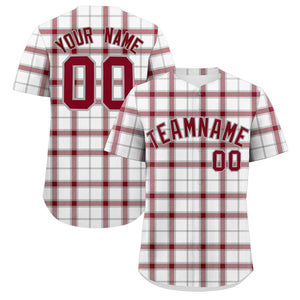 Custom White Personalized Plaid Design Authentic Baseball Jersey