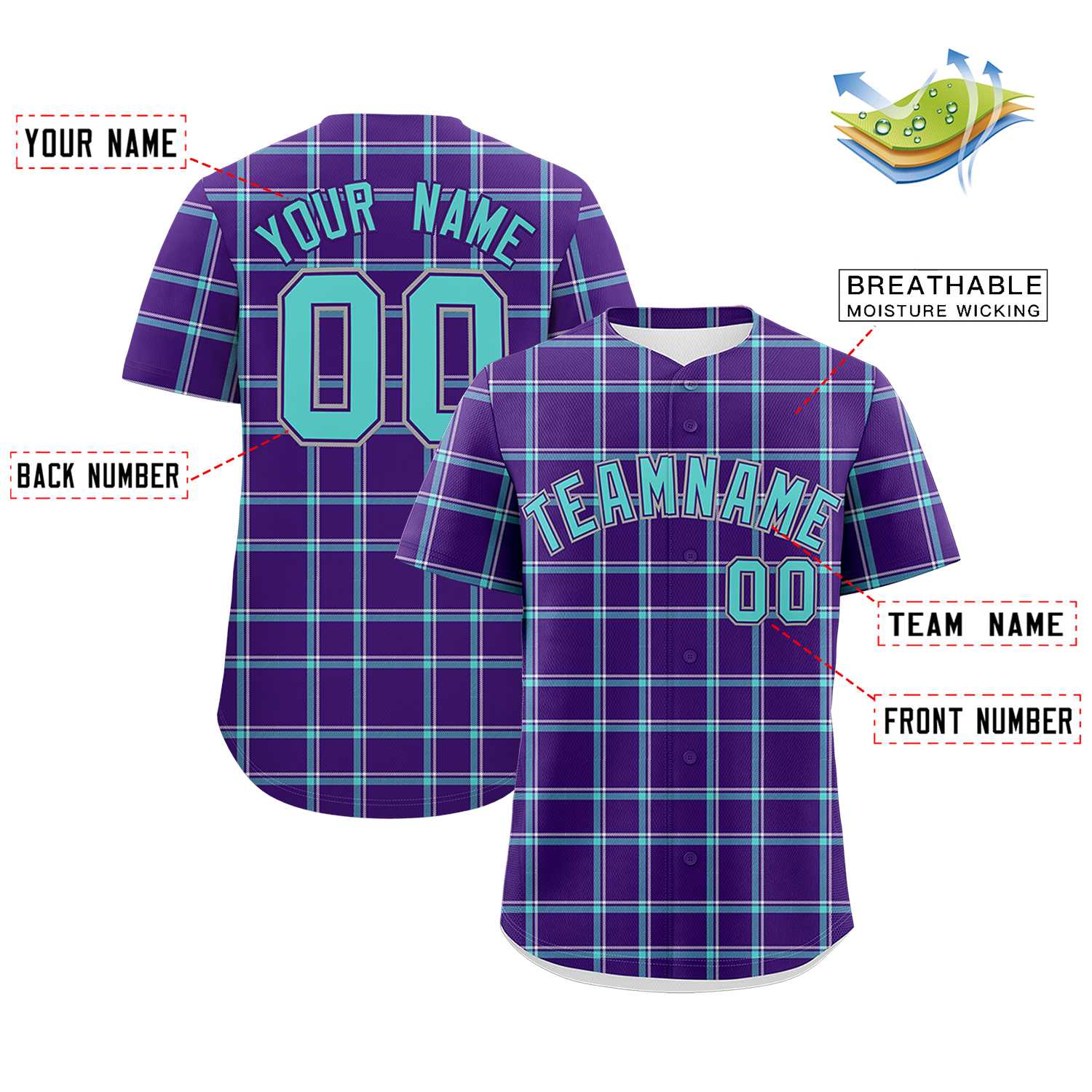 Custom Purple Personalized Plaid Design Authentic Baseball Jersey