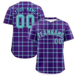 Custom Purple Personalized Plaid Design Authentic Baseball Jersey