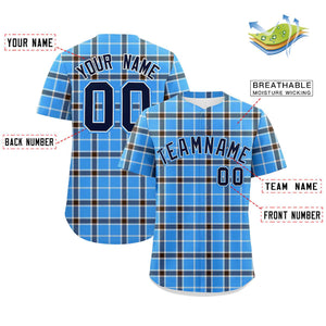 Custom Powder Blue Personalized Plaid Design Authentic Baseball Jersey